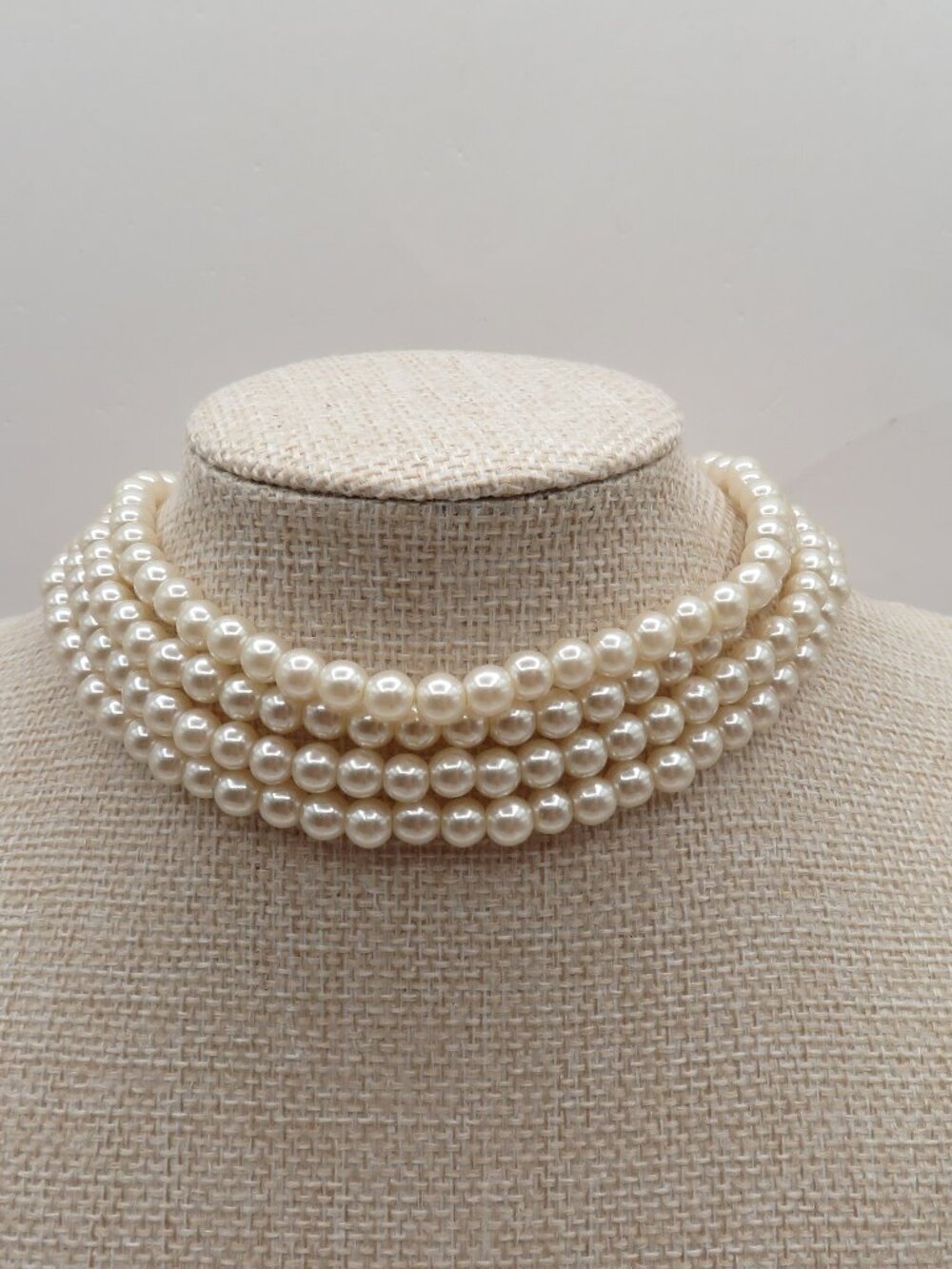 Vintage Faux Pearl Multi-Strand Choker Style Necklace